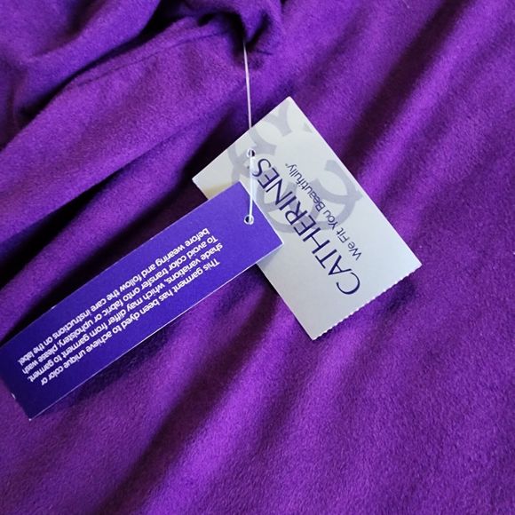 Catherines Faux Suede Top Womens 1X Purple Microfiber Roll Tab Long Sleeve - Picture 10 of 13
